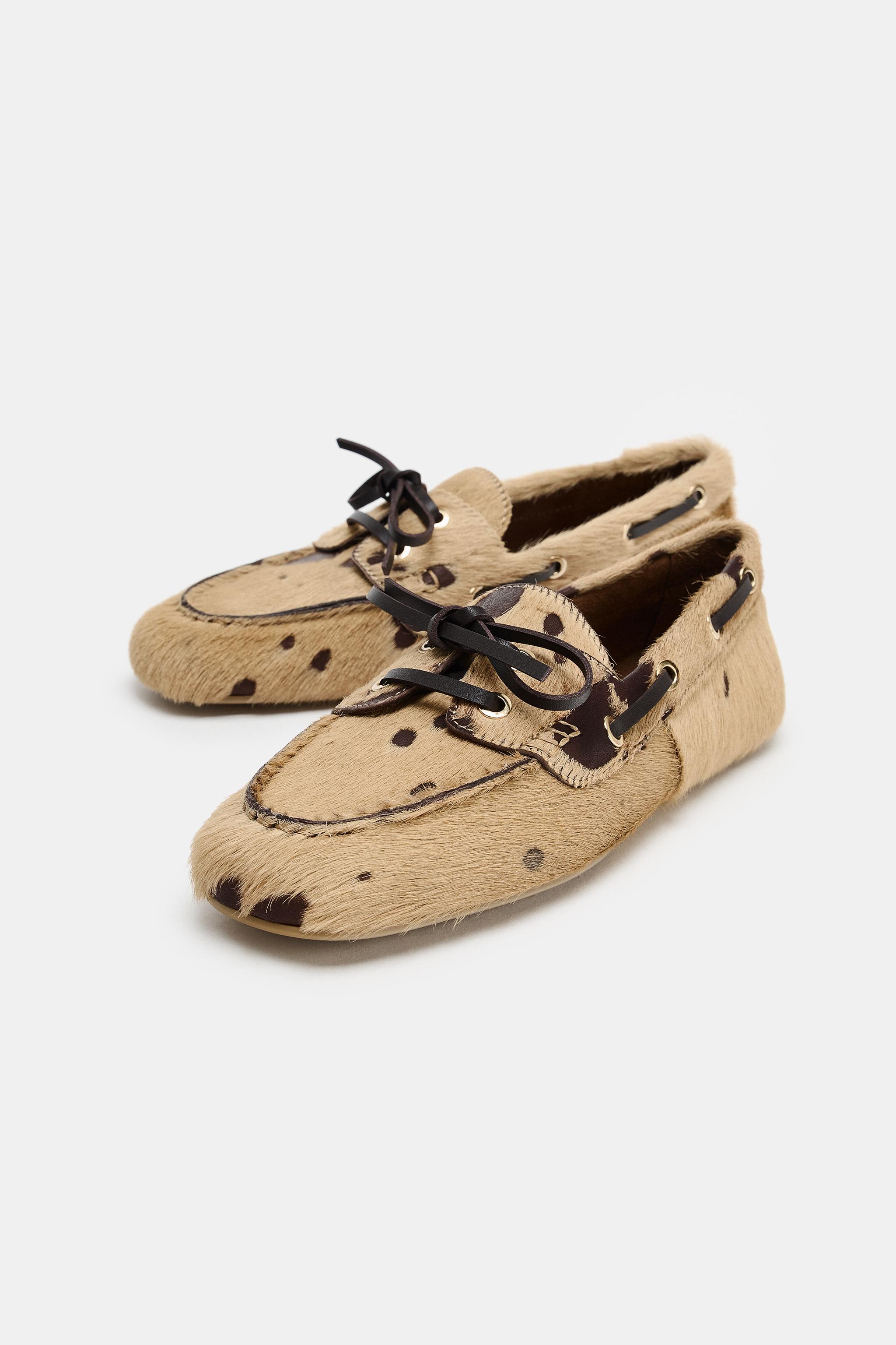 MOCASSINS EN CUIR AVEC EFFET FOURRURE ET IMPRIMÉ ANIMALIER
